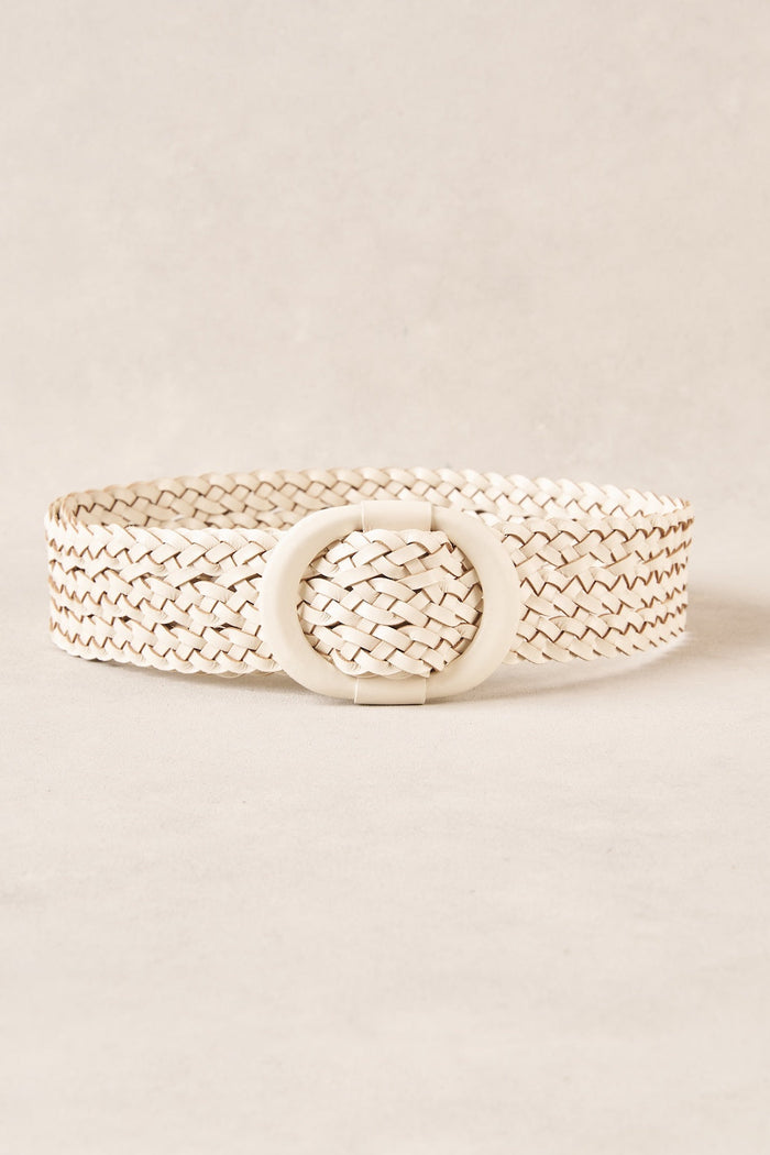 Woven Leather Belt - Chalk