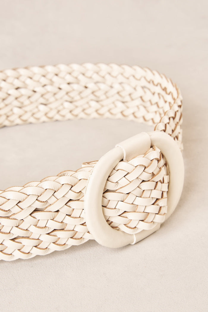 Woven Leather Belt - Chalk