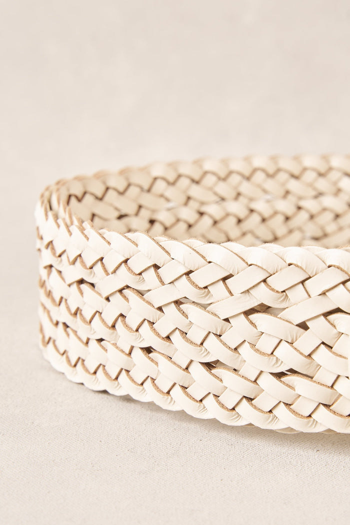 Woven Leather Belt - Chalk