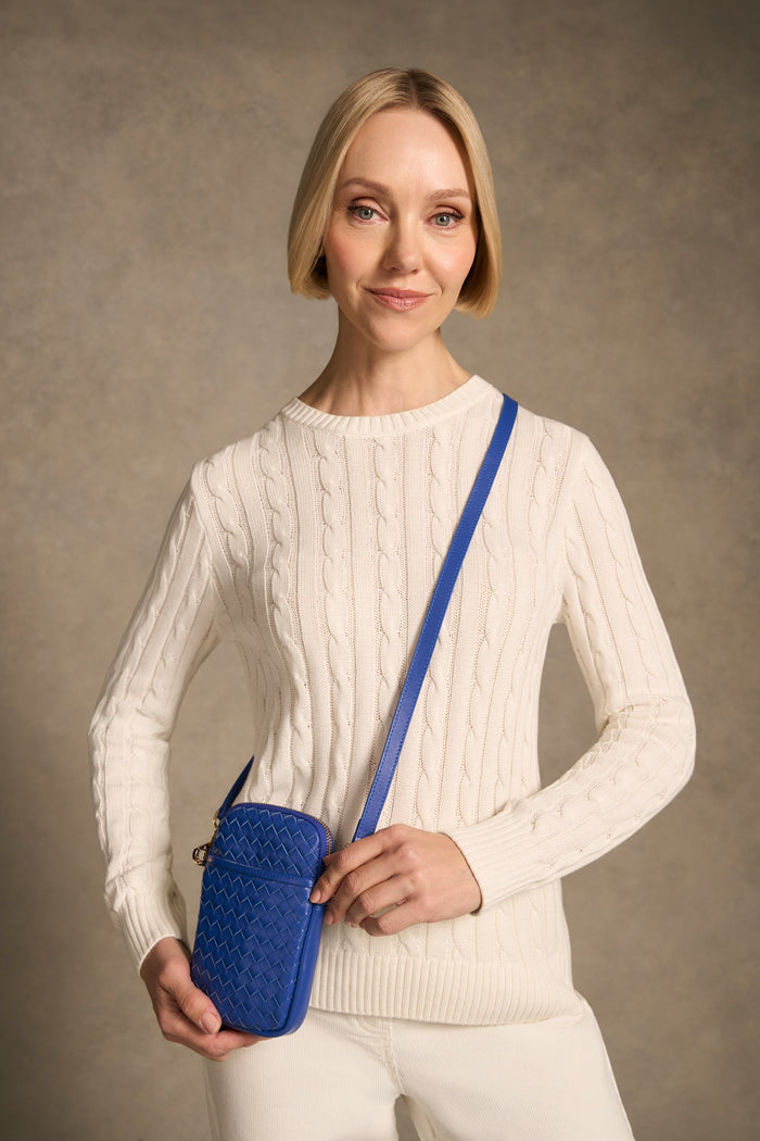 Woven Leather Phone Bag - Blue