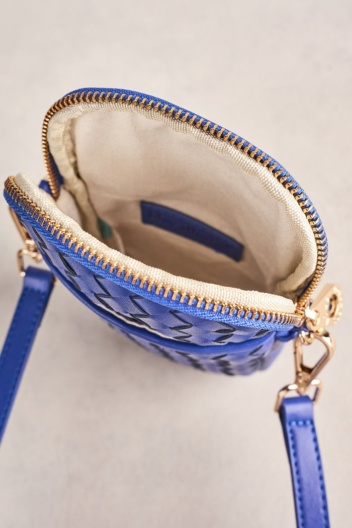 Woven Leather Phone Bag - Blue