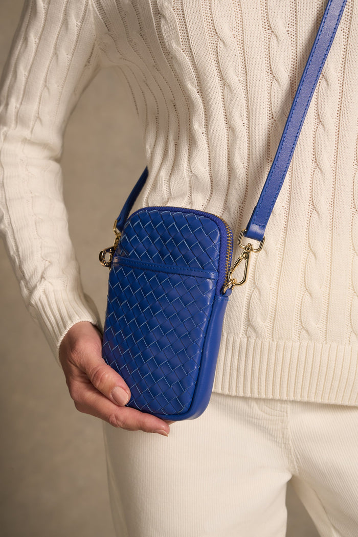 Woven Leather Phone Bag - Blue