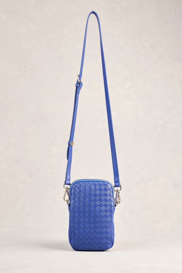 Woven Leather Phone Bag - Blue