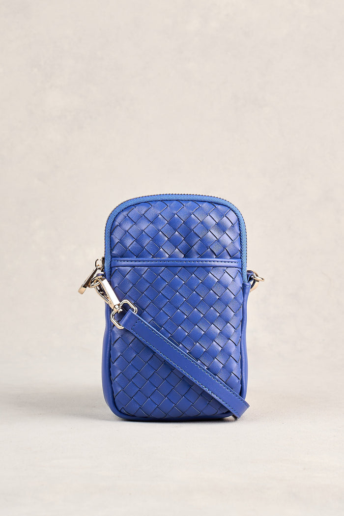 Woven Leather Phone Bag - Blue