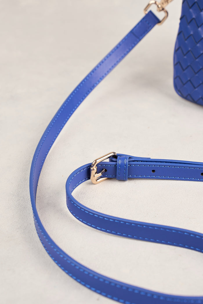 Woven Leather Phone Bag - Blue