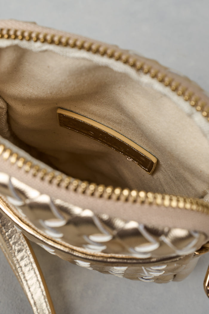 Woven Leather Phone Bag - Gold
