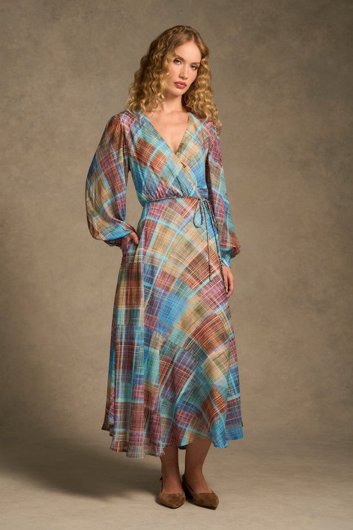 Wrap Front Georgette Dress – Plaid