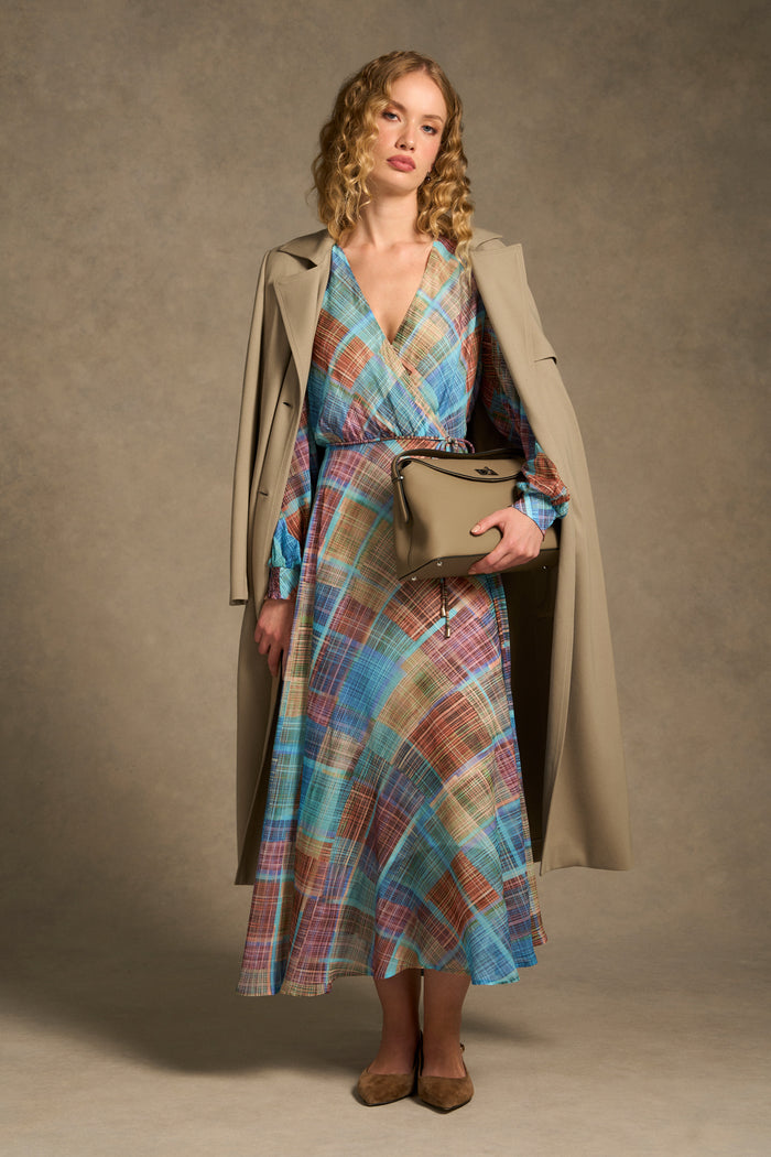 Wrap Front Georgette Dress – Plaid