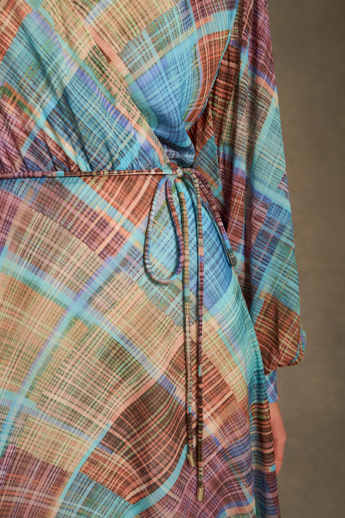 Wrap Front Georgette Dress – Plaid